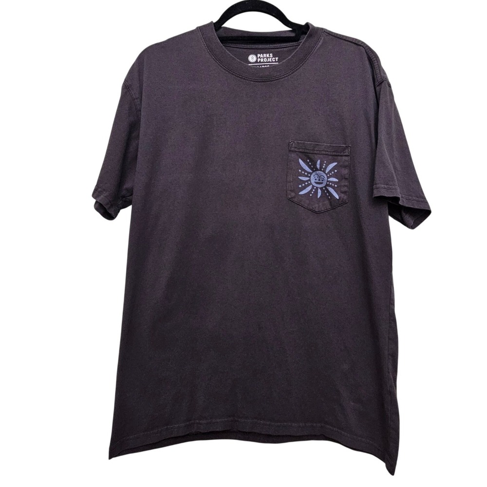 Parks Project T-Shirt Women L Grey Sun Graphic Pocket Tee Leave It Better Eco
